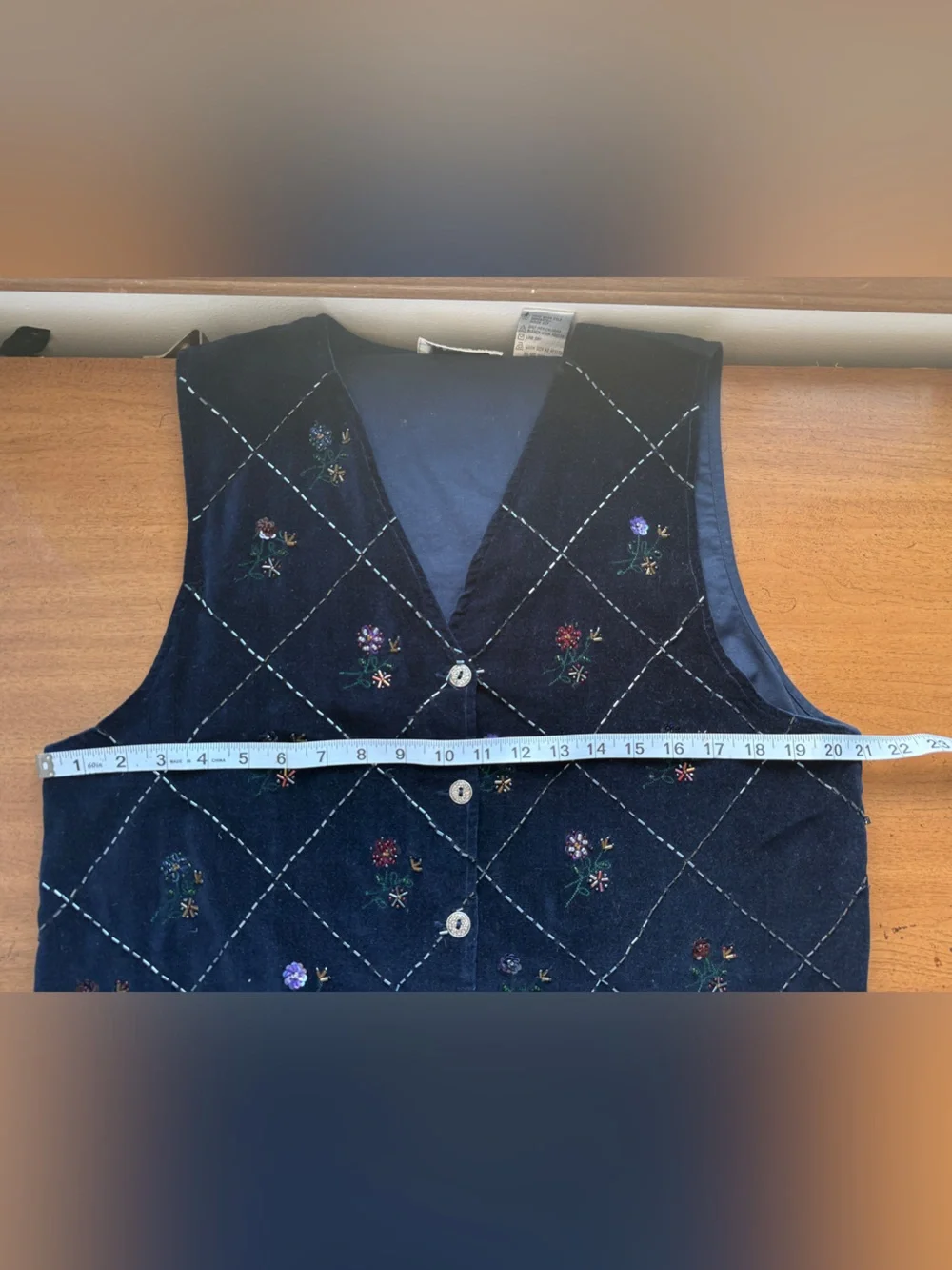 Casey & Max Beaded Sequin Vest Navy Blue Embroidered 100% Cotton Size L